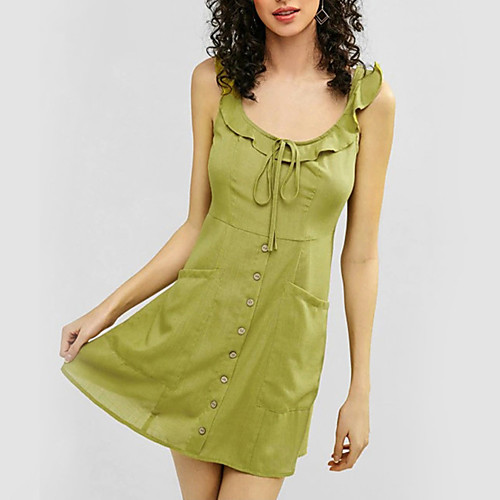 

Women's 2020 Green Summer Fall Dress Elegant Street chic Party Beach A Line Solid Color Backless Ruffle S M