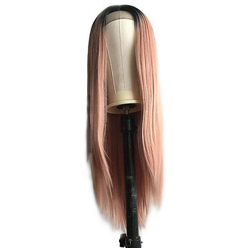 

Synthetic Lace Front Wig Straight Middle Part Lace Front Wig Long Pink Synthetic Hair 18-26 inch Women's Cosplay Soft Party Pink Ombre