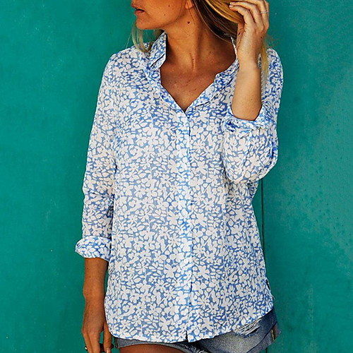 

Women's Daily Shirt - Geometric Print Shirt Collar Red