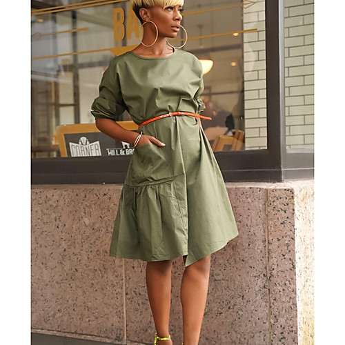 

Women's Knee Length Dress Shirt Dress - Short Sleeves Solid Color Summer Casual Mumu 2020 Black Green S M L XL XXL