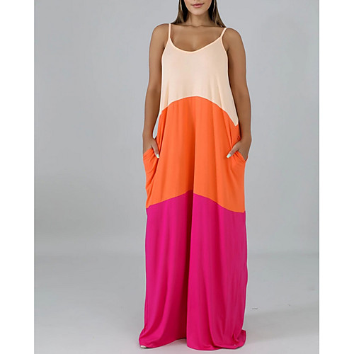 

Women's 2020 Red Blue Summer Dress Elegant Sundress Color Block S M