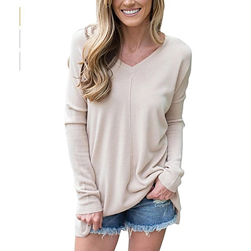 

Women's Solid Colored T-shirt V Neck Basic Daily Spring Fall Black Army Green Beige Gray S M L XL 2XL 3XL