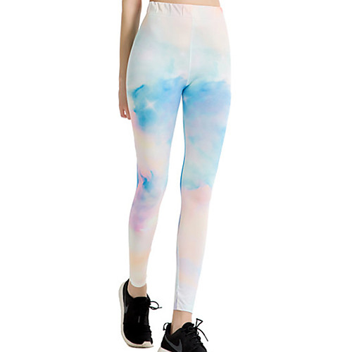 

Women's Sports / Yoga Sporty / Basic Legging - Print / Color Block, Print Mid Waist Light Blue One-Size