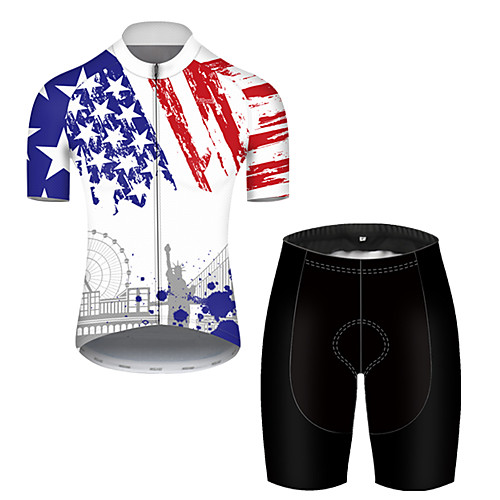 

21Grams Men's Short Sleeve Cycling Jersey with Shorts Black / White National Flag Bike Breathable Sports Patterned Mountain Bike MTB Road Bike Cycling Clothing Apparel / Stretchy