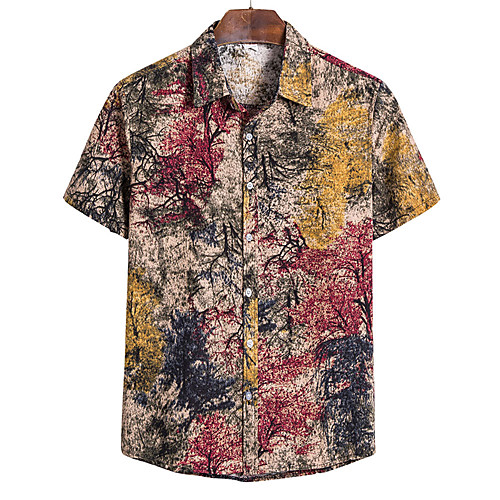 

Men's Floral Tribal Shirt Vintage Street chic Holiday Beach Red / Green