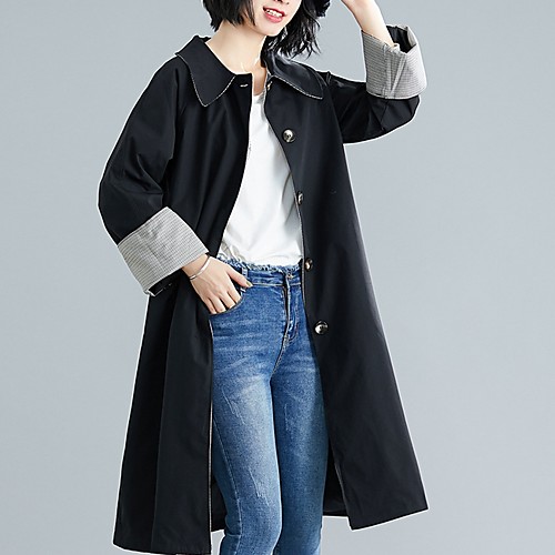 

Women's Daily Long Coat, Solid Colored Rolled collar Long Sleeve Polyester Khaki / Black