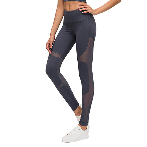 

Women's High Waist Yoga Pants Winter Patchwork Fashion Purple Blue Gray Mesh Elastane Running Fitness Gym Workout Tights Leggings Sport Activewear Breathable Moisture Wicking Butt Lift Tummy Control