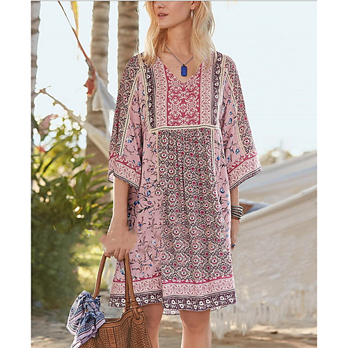 

Women's T Shirt Dress Knee Length Dress - Half Sleeve Print Summer Casual Boho 2020 Purple Yellow Blushing Pink Light Blue S M L XL XXL XXXL XXXXL XXXXXL