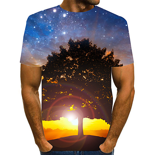

Men's Daily Weekend Basic / Exaggerated T-shirt - Color Block / Abstract Print Rainbow