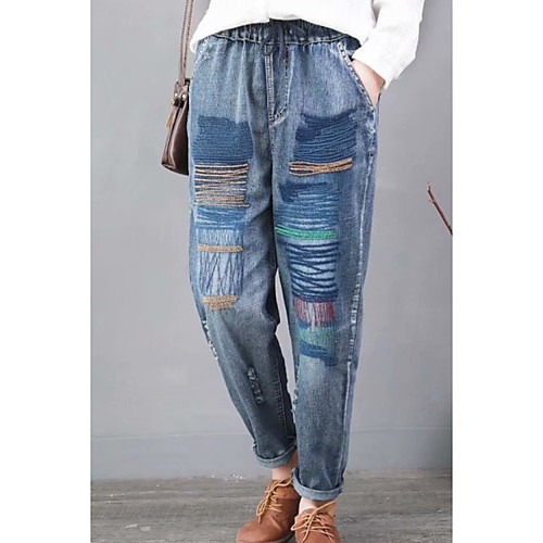

Women's Basic Chinos Pants - Solid Colored Blue M L XL