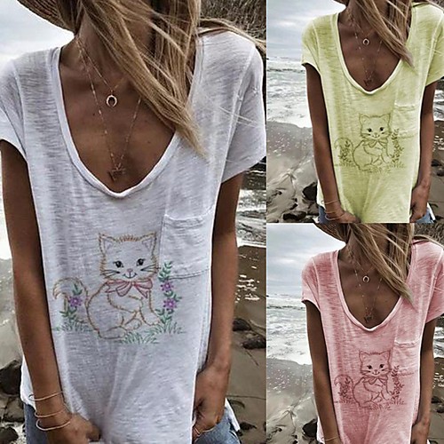 

Women's Daily T-shirt - Animal Print V Neck Yellow