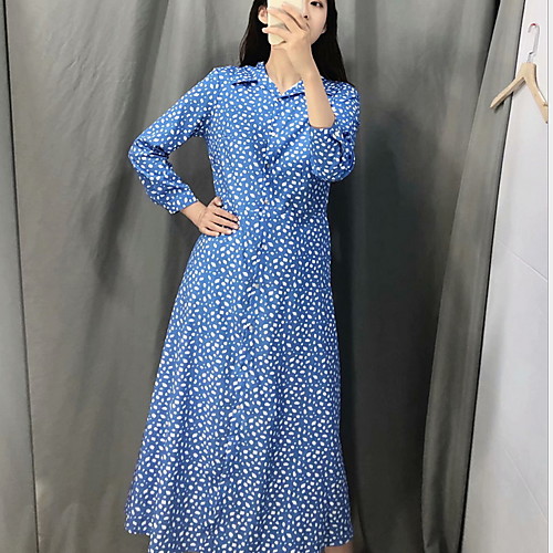 

Women's Blue Dress A Line Polka Dot XS S