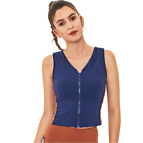 

Women's Yoga Top Tank Top Zipper Color Block Red Royal Blue Black Elastane Yoga Running Fitness Vest / Gilet Top Sleeveless Sport Activewear Breathable Quick Dry Comfortable Stretchy