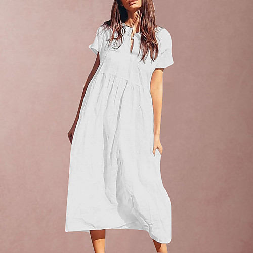 

Women's Wine White Dress Loose Solid Color S M