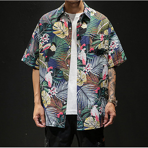 

Men's Going out Beach Tropical Shirt - Floral Tropical Leaf, Print Yellow