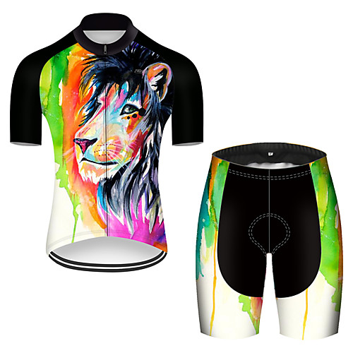 

21Grams Men's Short Sleeve Cycling Jersey with Shorts Black / Green Bike Breathable Sports Patterned Mountain Bike MTB Road Bike Cycling Clothing Apparel / Stretchy
