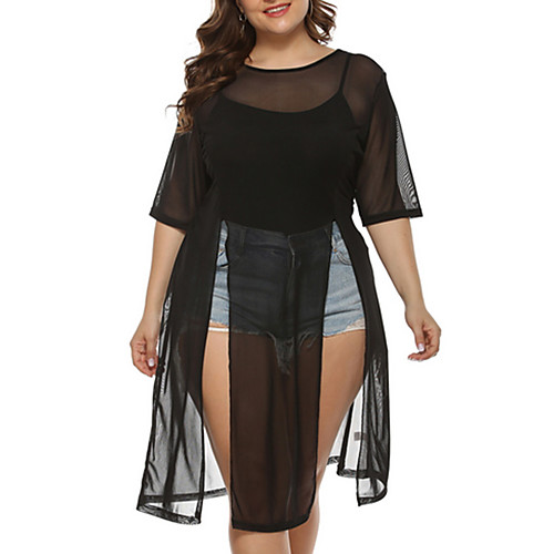 

Women's Mesh Black Summer Dress Sexy Sundress Solid Color XL XXL