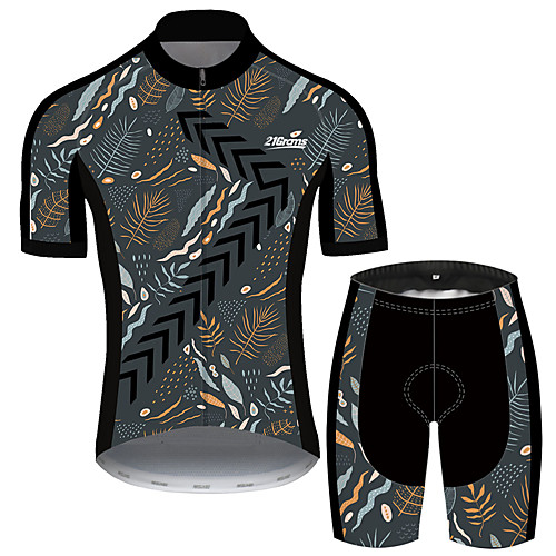 

Men's Short Sleeve Cycling Jersey with Shorts Black / Yellow Floral Botanical Bike UV Resistant Quick Dry Sports Patterned Mountain Bike MTB Road Bike Cycling Clothing Apparel / Stretchy