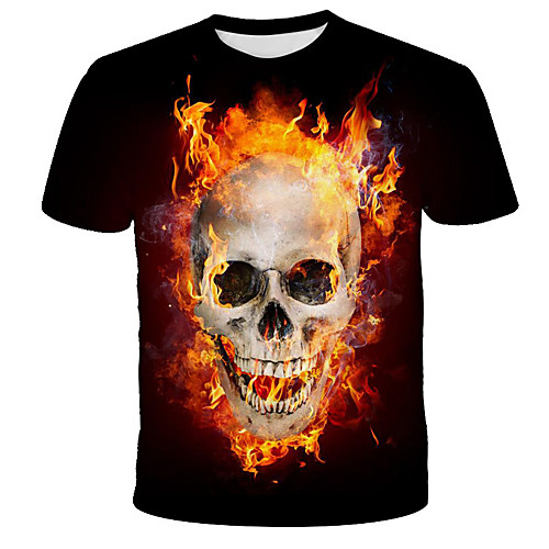 

Men's Daily Holiday Street chic / Exaggerated T-shirt - 3D / Tie Dye / Skull Blue & White, Print Rainbow