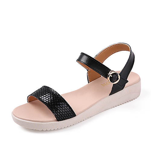 

Women's Sandals Summer Flat Heel Open Toe Vintage British Daily Outdoor Leather Walking Shoes White / Black