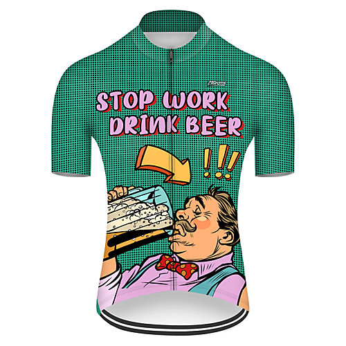 

21Grams Men's Short Sleeve Cycling Jersey Green / Yellow Oktoberfest Beer Bike Top Mountain Bike MTB Road Bike Cycling Breathable Sports Clothing Apparel / Micro-elastic
