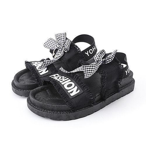 

Women's Sandals Summer Flat Heel Open Toe Casual Daily Outdoor Bowknot Slogan Canvas White / Black