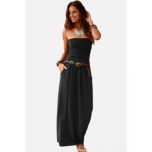 

Women's Maxi Shift Dress - Sleeveless Solid Color Summer Strapless Casual Slim Off Shoulder Black Purple Gray S M L XL