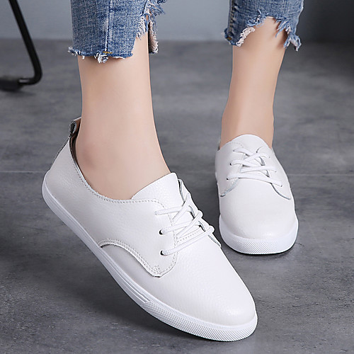 

Women's Flats Spring & Summer / Fall & Winter Flat Heel Round Toe Daily Home Cowhide / PU Walking Shoes Black / White / White / Silver / White