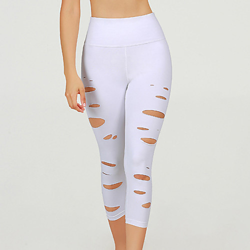 

Women's High Waist Yoga Pants Winter Cut Out White Elastane Running Fitness Gym Workout 3/4 Capri Pants Sport Activewear Breathable Moisture Wicking Butt Lift Tummy Control High Elasticity