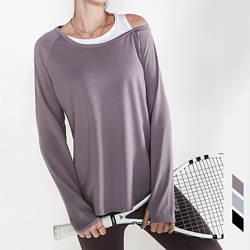 

Women's Yoga Top Thumbhole Solid Color Black Purple Blue Elastane Yoga Running Fitness Tee / T-shirt Long Sleeve Sport Activewear Breathable Quick Dry Comfortable Stretchy