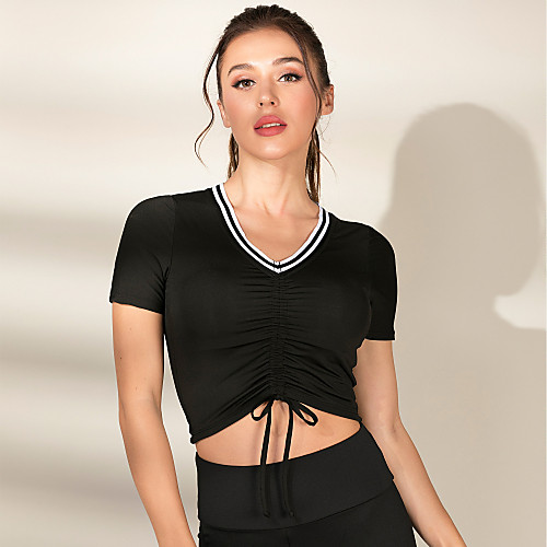 

Women's Yoga Top Crop Top Solid Color Black Yoga Running Gym Workout Top Short Sleeve Sport Activewear Breathable Comfortable Stretchy