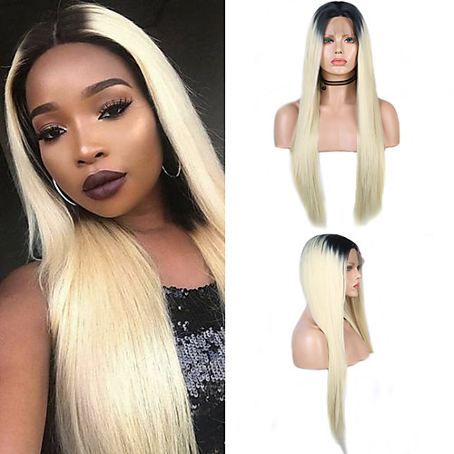 

Synthetic Lace Front Wig Straight Middle Part Lace Front Wig Long Ombre Blonde Synthetic Hair 18-26 inch Women's Soft Adjustable Party Blonde Ombre