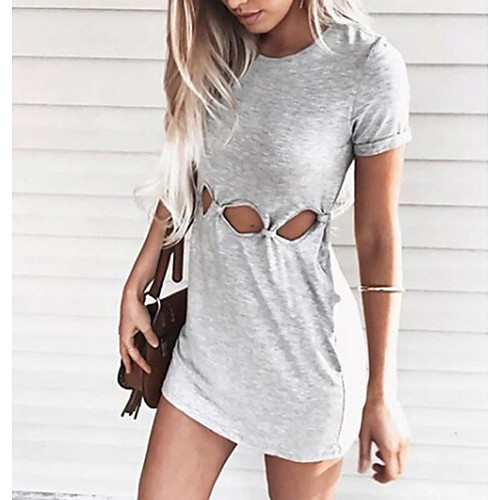 

Women's Mini Sheath Dress - Short Sleeves Solid Color Summer Elegant Sexy Slim 2020 Black Blushing Pink Gray Light Blue S M L XL XXL