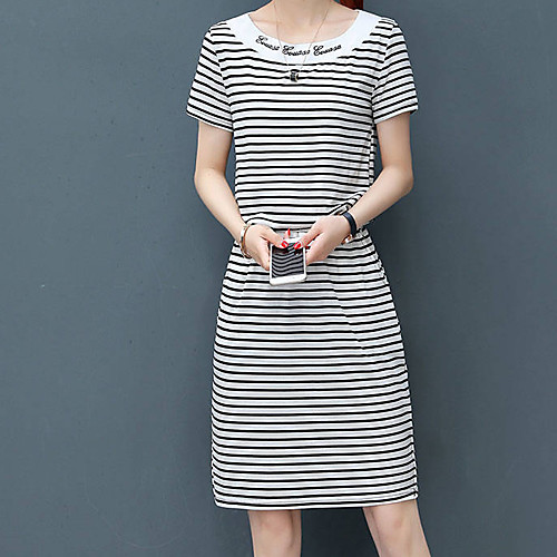 

Women's A Line Dress - Short Sleeves Striped Summer Fall Casual Holiday Going out Slim 2020 White Black Gray M L XL XXL XXXL