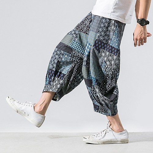 

Men's Sporty / Chinoiserie Chinos Pants - Print Drawstring Comfort Red Blue Light Blue US32 / UK32 / EU40 US34 / UK34 / EU42