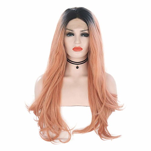 

Synthetic Lace Front Wig Wavy Middle Part Lace Front Wig Long Pink Synthetic Hair 18-26 inch Women's Cosplay Soft Party Pink Ombre