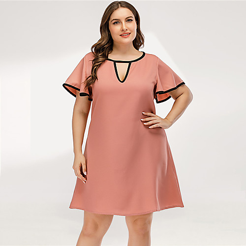 

Women's A Line Dress - Short Sleeves Solid Color Ruffle Summer Casual Elegant Daily Going out 2020 Blushing Pink L XL XXL XXXL XXXXL