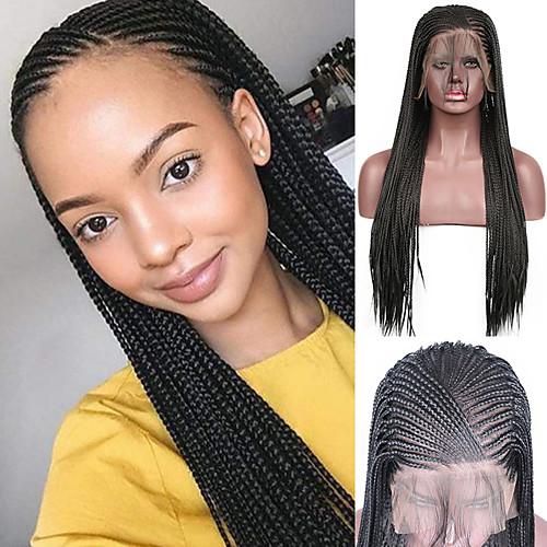 

Synthetic Lace Front Wig Box Braids Plaited Middle Part with Baby Hair Lace Front Wig Long Black#1B Synthetic Hair 18 24 inch Women's Women Faux Locs Wig Braided Wig Black Pink