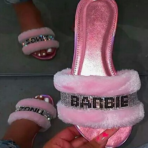 

Women's Slippers & Flip-Flops Summer Flat Heel Open Toe Daily PU Black / Pink