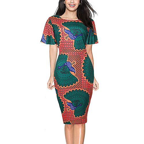 

Women's Bodycon Dress - Short Sleeves Print Summer Fall Work Elegant 2020 Rainbow S M L XL XXL