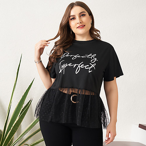 

Women's Letter Mesh Patchwork T-shirt Sexy Beach Party Daily Black