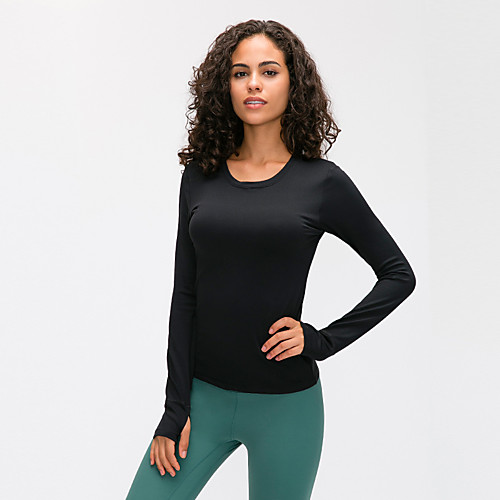 

Women's Yoga Top Thumbhole Patchwork Solid Color White Black Green Mesh Elastane Yoga Running Fitness Tee / T-shirt Long Sleeve Sport Activewear Breathable Quick Dry Comfortable Stretchy