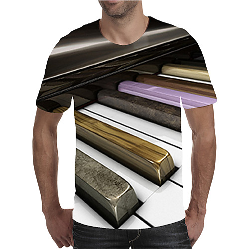 

Men's Holiday Going out Street chic / Exaggerated T-shirt - Geometric / Color Block / 3D Print Rainbow