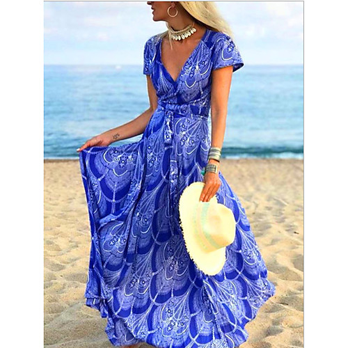 

Women's 2020 Blue Dress Elegant Summer Sheath Floral M L