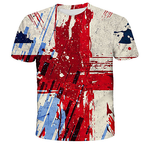 

Men's Daily Holiday Street chic / Exaggerated T-shirt - 3D / Tie Dye / National Flag Red, Print Red