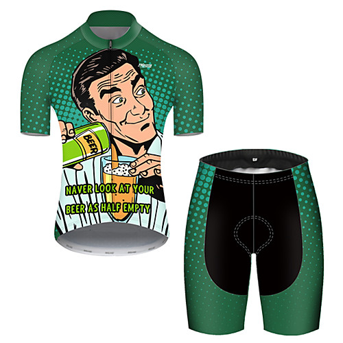 

21Grams Men's Short Sleeve Cycling Jersey with Shorts Black / Green Oktoberfest Beer Bike Breathable Sports Patterned Mountain Bike MTB Road Bike Cycling Clothing Apparel / Stretchy