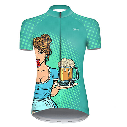 

21Grams Women's Short Sleeve Cycling Jersey BlueGreen Oktoberfest Beer Bike Top Mountain Bike MTB Road Bike Cycling Breathable Sports Clothing Apparel / Micro-elastic