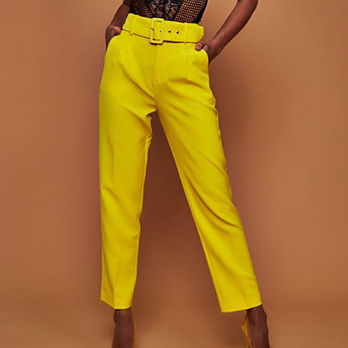 

Women's Basic Chinos Pants - Solid Colored White Yellow Fuchsia S M L