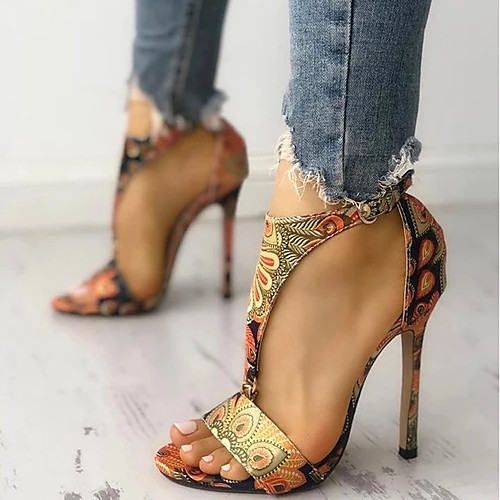 

Women's Sandals Summer Stiletto Heel Peep Toe Daily Canvas Rainbow