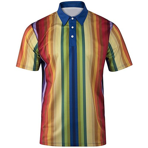 

Men's Daily Going out Basic / Elegant Polo - Striped / Color Block / 3D Rainbow